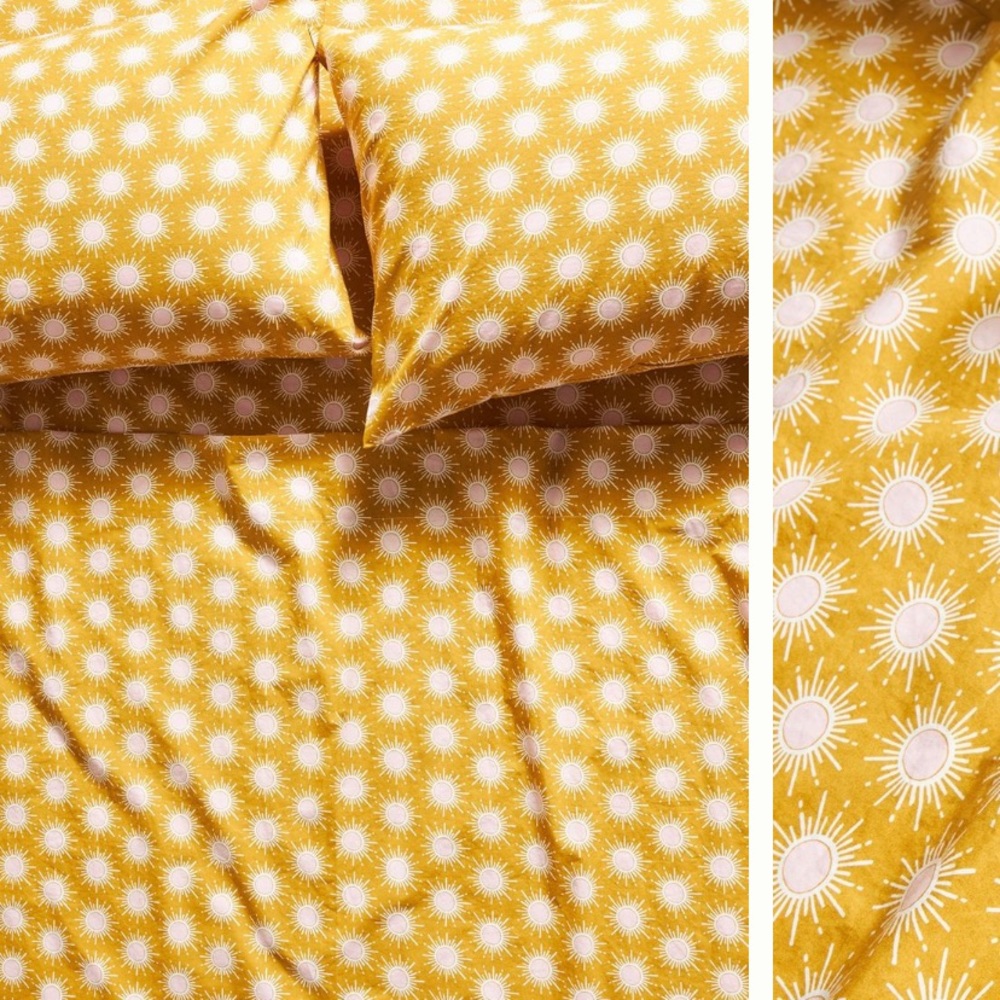 Anthropologie Organic Percale Printed Queen Sheet Set in “Sun”